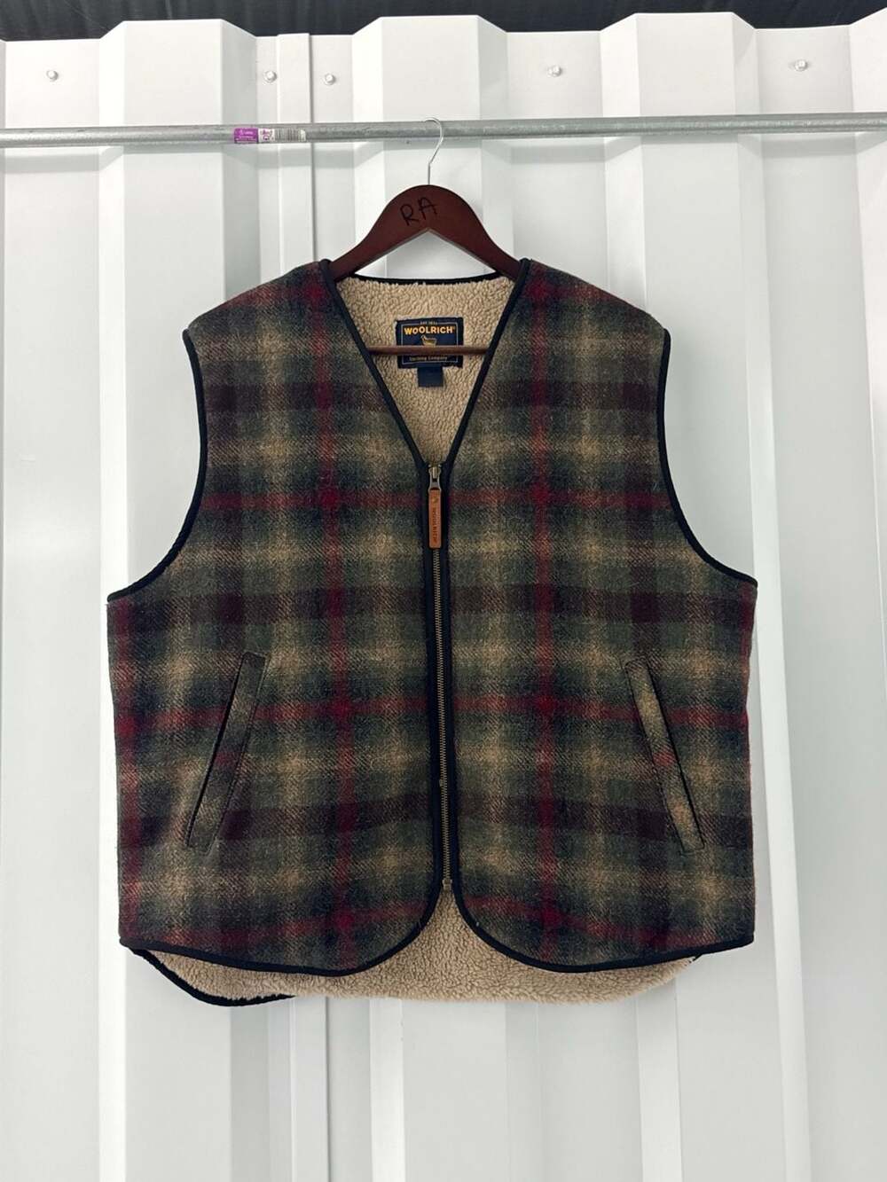 Vintage Woolrich Multi Plaid Wool Vest Large Sherpa Pile Lined Gorpcore Cabin